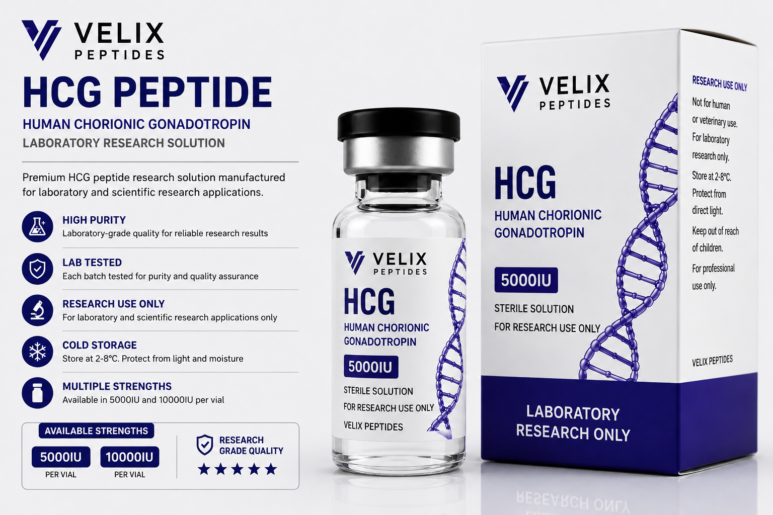 HCG peptide laboratory research solution 5000IU by Velix Peptides HCG peptide laboratory research solution 5000IU by Velix Peptides