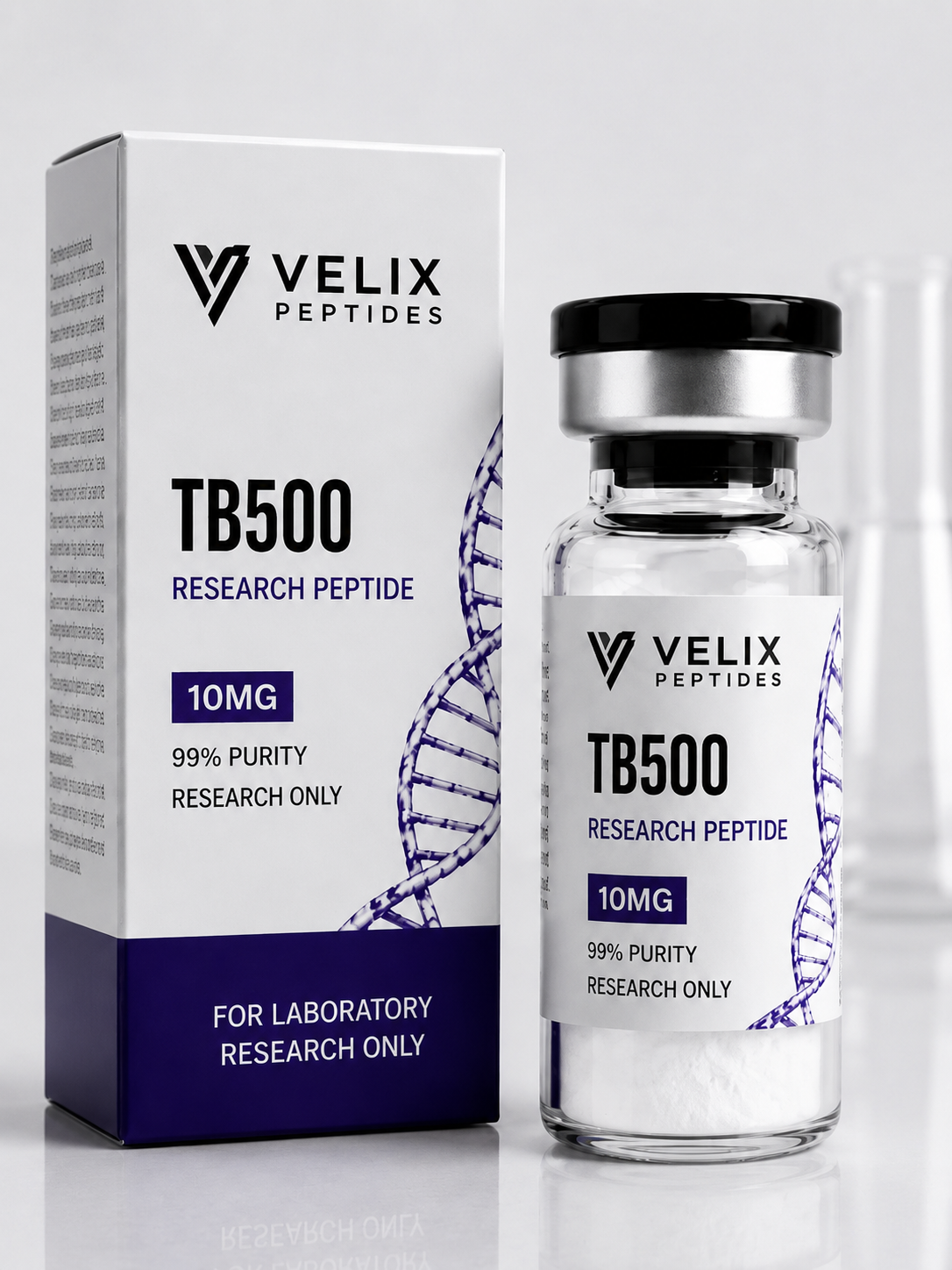 TB500 peptide laboratory display with scientific research packaging TB500 peptide laboratory display with scientific research packaging